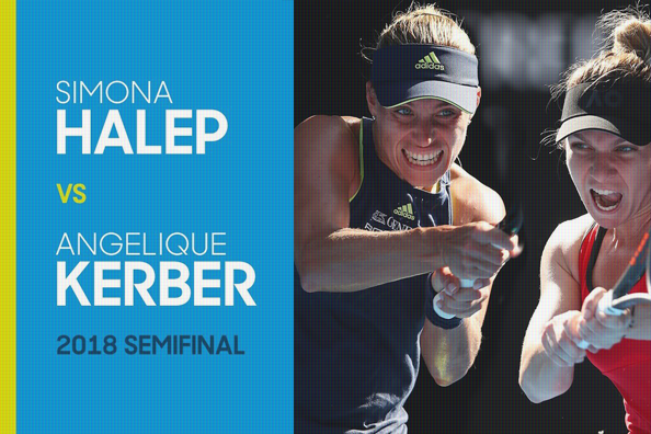 Halve finale tussen Angelique Kerber en Simona Halep op de Australian open in 2018.