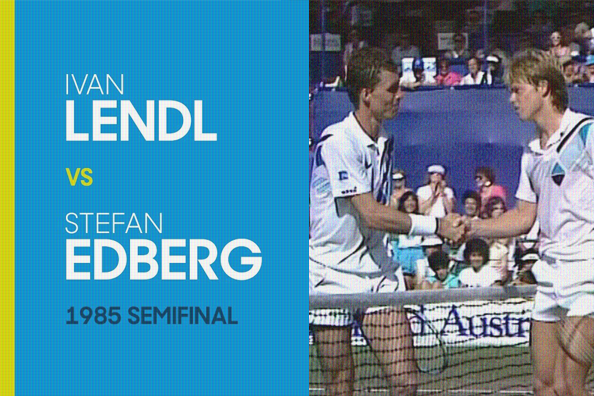 Stefan Edberg verslaat Ivan Lendl in de halve finale van de Australian open van 1985.